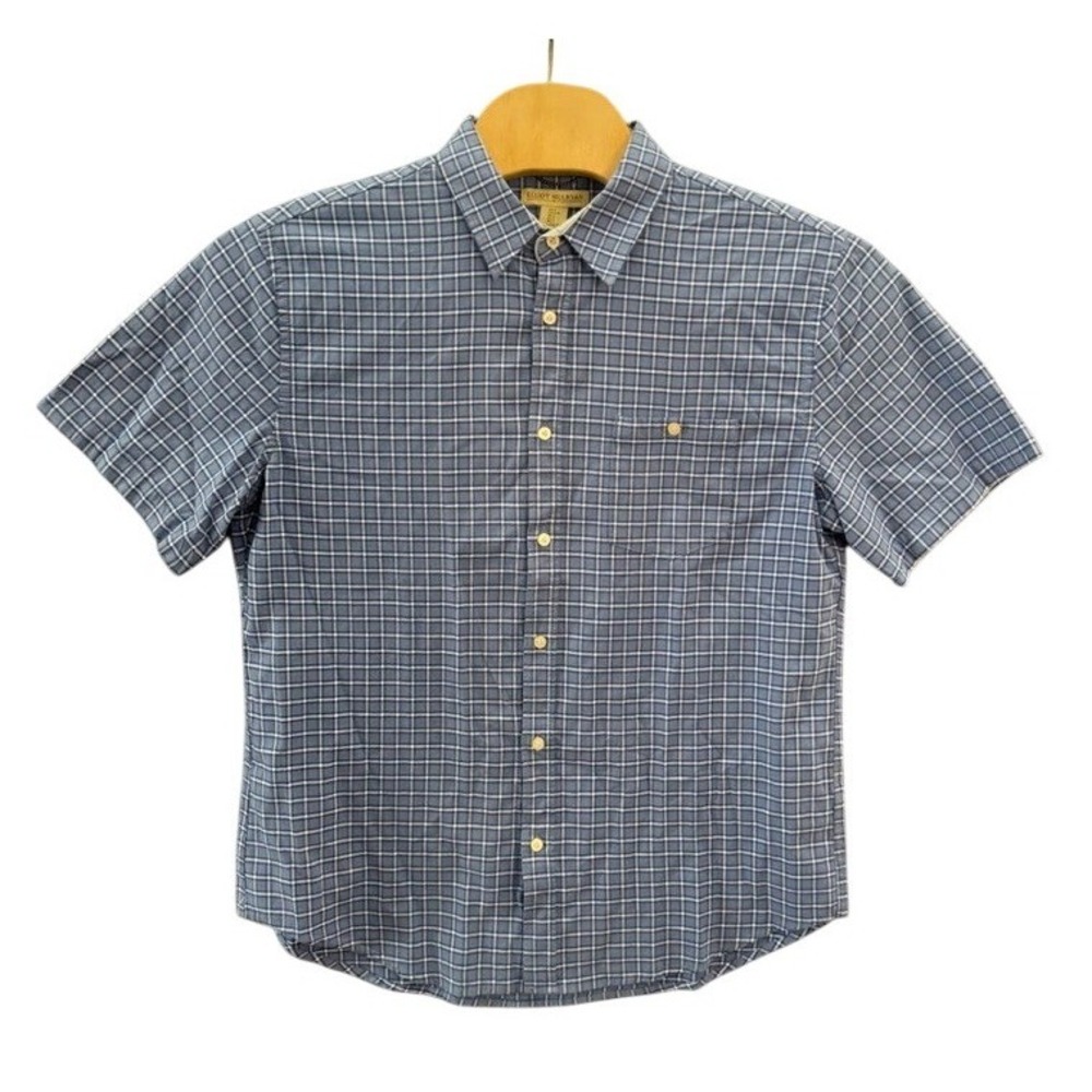 Elliot Mulryan Men Large Blue White Plaid Short Sleeve Button Down Shirt Stretch